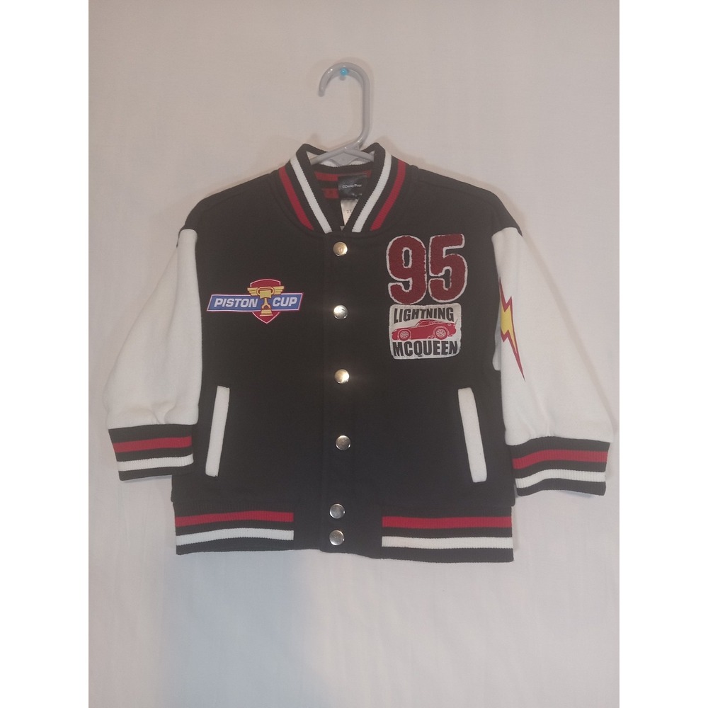 Disney Cars Toddler Letterman Jacket 2T Lightning McQueen White Black Red Yellow